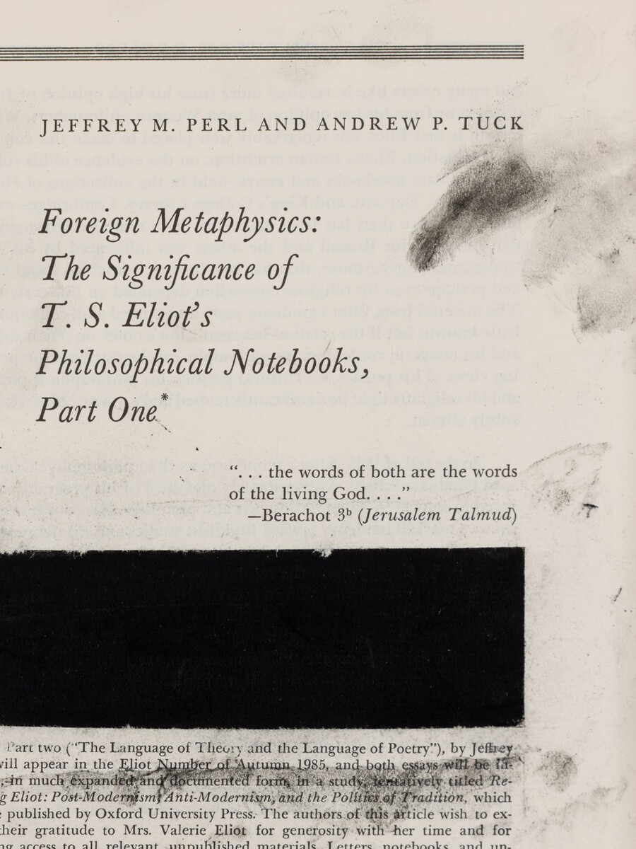 Bethany Collins; Untitled (Foreign Metaphysics: The Significance of TS Eliot’s Philosophical Notebooks, Part One); 2023