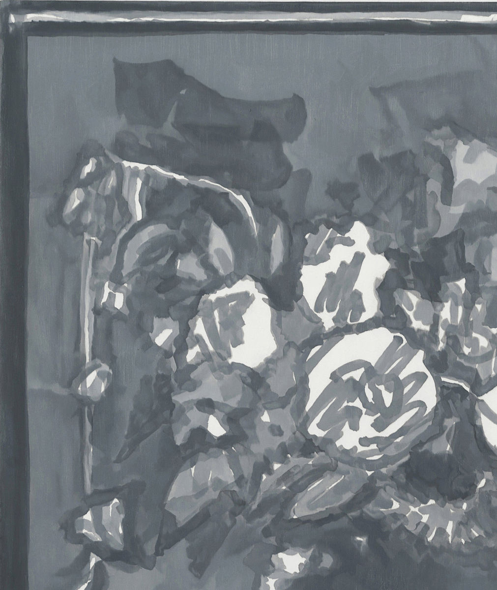 Mika Horibuchi; Marker Drawing of Trompe-l’Oeil Still Life with a Flower Garland and a Curtain; 2018