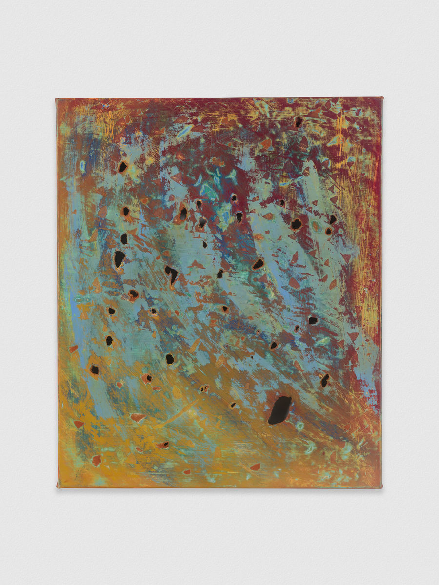 Kadar Brock; cleaning brushes, teal red square; 2021